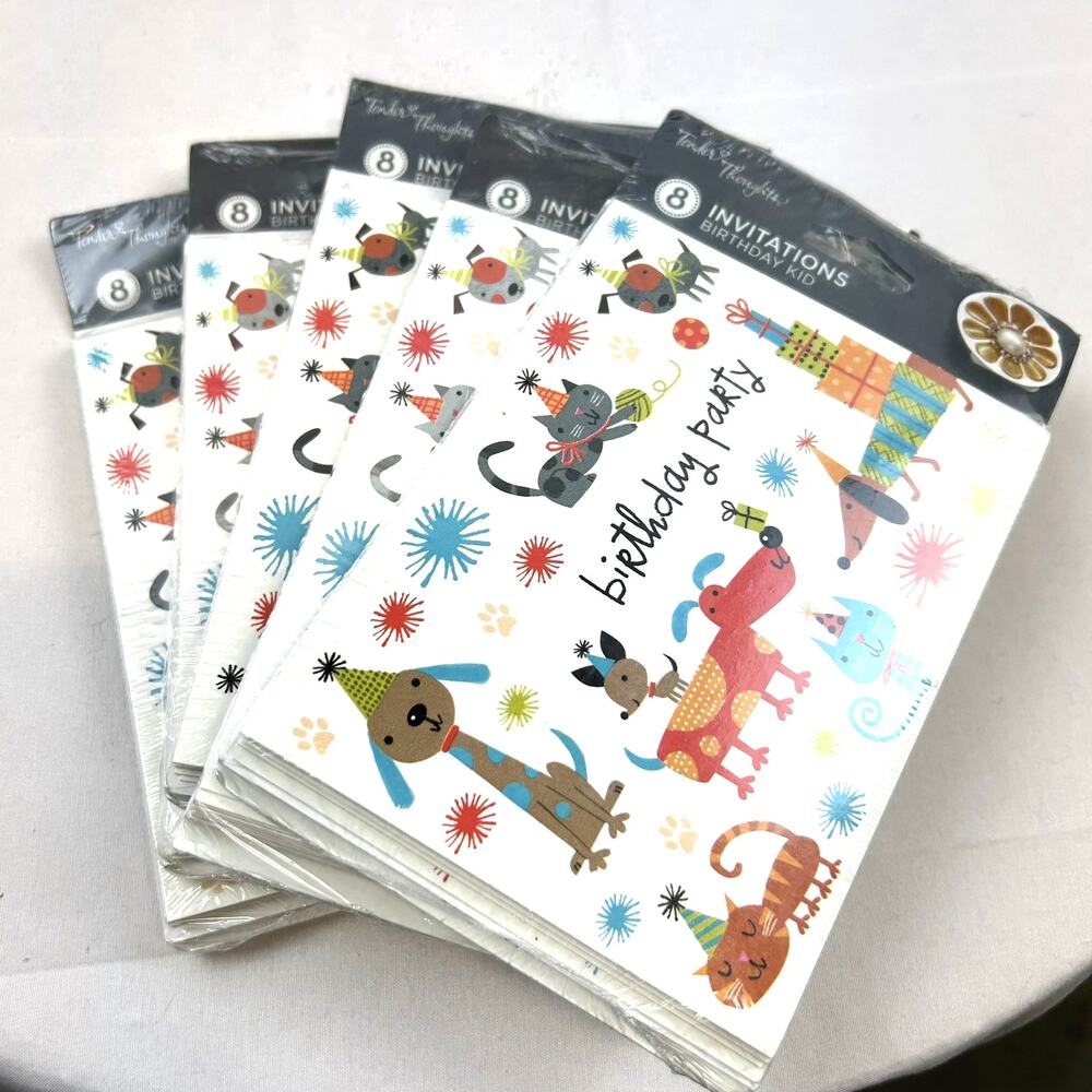 SKU2291 5 Packs Tender Thoughts Dogs Cats Birthday Party Invitations USA New